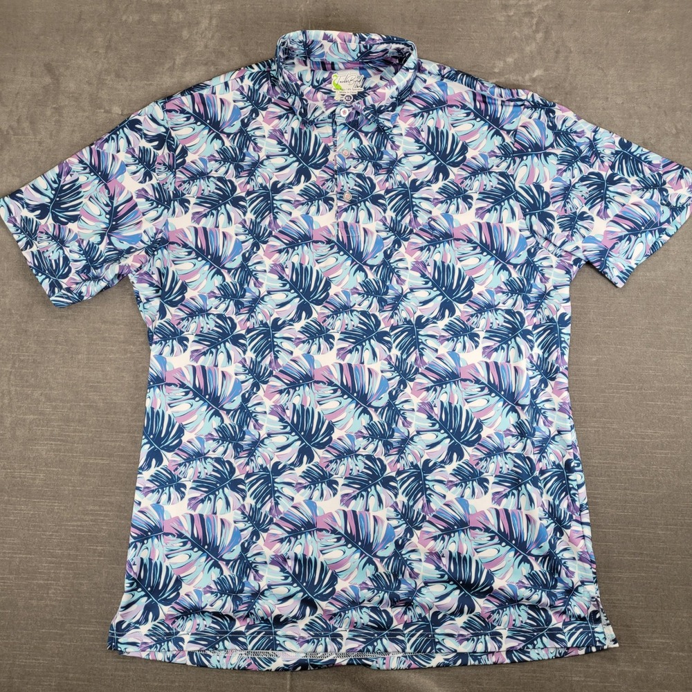 Tailor Byrd Mens XL Tropical Leaf Print‎ Short Sleeve Polo Shirt Golf
